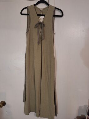 Sleeveless Olive Tie-Front Maxi Dress